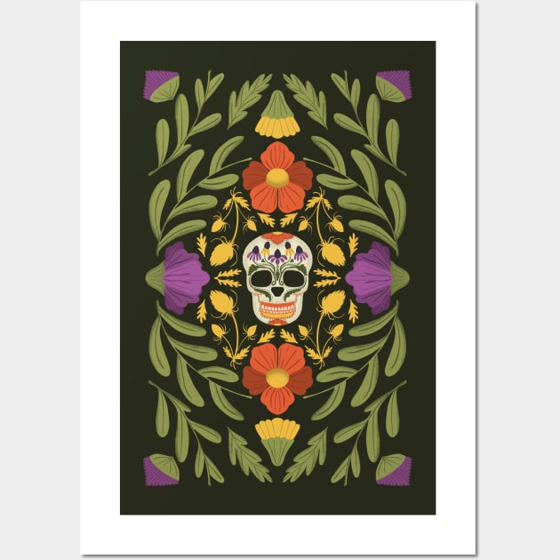 Sugar Skull with Wildflowers // Mexican Sunflower Dia de los Muertos // Wall Art by haleyum